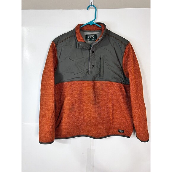 GH Bass Sweater Men Sz  L Sweatshirt Pull Over 1/4 Snap up Orange Zip Pocket - Picture 1 of 9